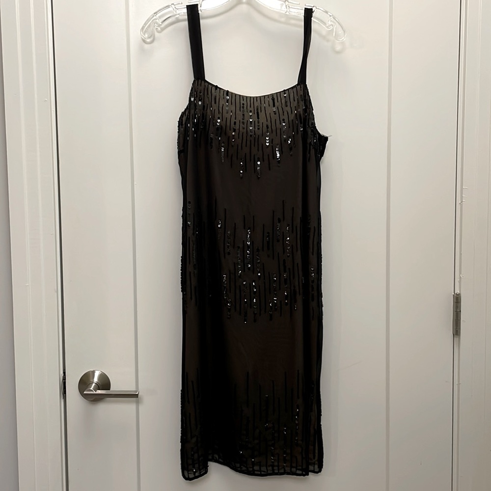 Black dress by Carla Carini w/hand embroidered black sequins Sz 6 US/ITL Sz 42
